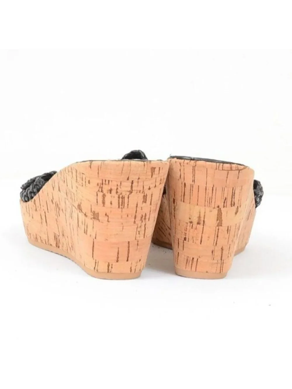 Yellow Box Women's 8 Chunky Rhinestone Buckle Vegan Leather Cork Wedge Slides
